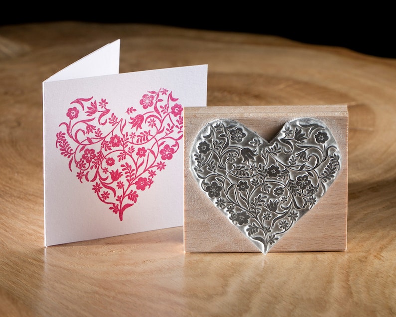 Wedding Rubber Stamp Small Flowery Heart image 1