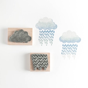 Cloud and Rain Rubber Stamps, Weather Stamps, Stamps for Cardmaking