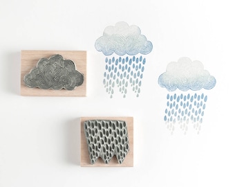 Cloud and Rain Rubber Stamps