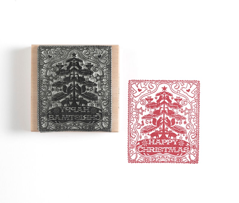 Christmas Tree Rubber Stamp Christmas Stamp Christmas gift stocking filler Art stamp craft gift Christmas Card Stamp image 1