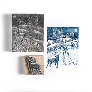 Snowy Farm Landscape Rubber Stamp