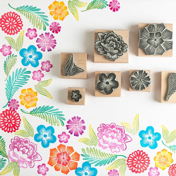 Mexican Flower Rubber Stamp, Flower Stamp, Mexican Stamp, Wooden Stamp, Stamp set, Wedding Stamp, craft stamp, gift for her, floral stamp