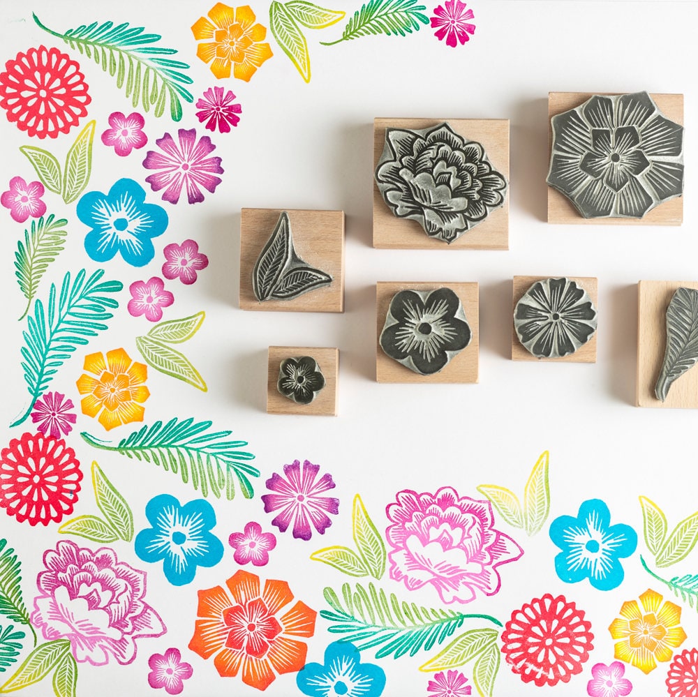 Wood Rubber Stamps- Floral Design Inkadoo Brand Large Flower Stamp Unused