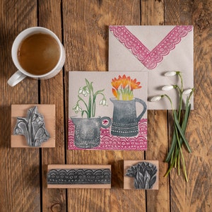 Flowers and Jug Rubber Stamps, Flower Rubber Stamp, Jug Stamp, Craft ...
