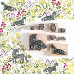 Tampons en caoutchouc de jardin de licorne - tampon de licorne - tampon de jardin - tampon de feuillage - tampon d'art - tampon de nature - cadeau d'artisanat