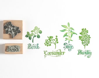 Garden Herbs Rubber Stamps, Botanical Herb Stamps, Lavender Stamp, Parsley Stamp, Basil Stamp, Oregano Stamp