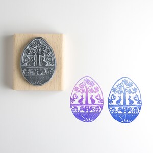 Bunnies Folk Easter Egg Rubber Stamp