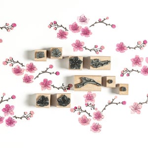 Ensemble de tampons en caoutchouc fleurs de cerisier pour la fabrication de cartes, la journalisation et l'estampage de tissus, timbres artistiques japonais, ensemble cadeau de tampons fleurs, cadeau artisanal