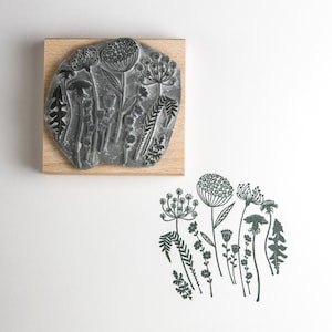Sello de goma de silueta de flor silvestre, sello de flores, flor silvestre, sello artesanal, sello de arte, regalo para ella, papelería, fabricación de tarjetas