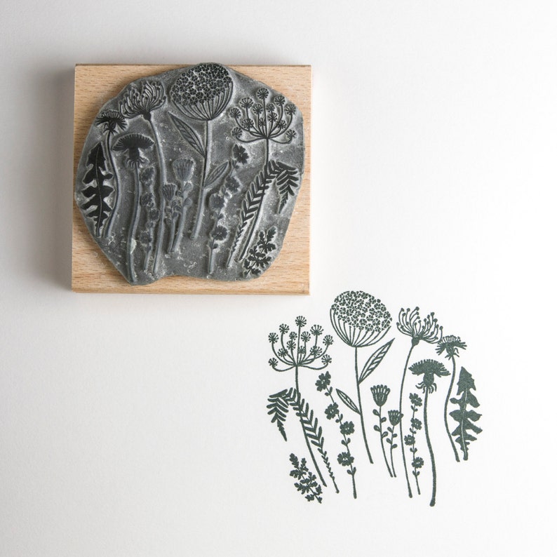 Wild Flower Silhouette Rubber Stamp, flower stamp, wild flower, craft stamp, art stamp, gift for her, stationary, card making image 1