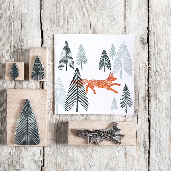 Fuchs und Tannenbaum Stempel - Fuchs Stempel - Baum Stempel - Noolibirdstamps - Holzstempel - Kunststempel - Bastelstempel - Bastelgeschenk