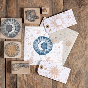 Sun, Moon and Star Rubber Stamps for Cardmaking, Celestial stamps, Astrology Gift image 3