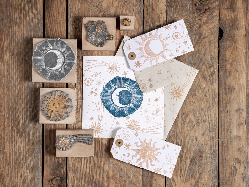 Sun, Moon and Star Rubber Stamps for Cardmaking, Celestial stamps, Astrology Gift image 3