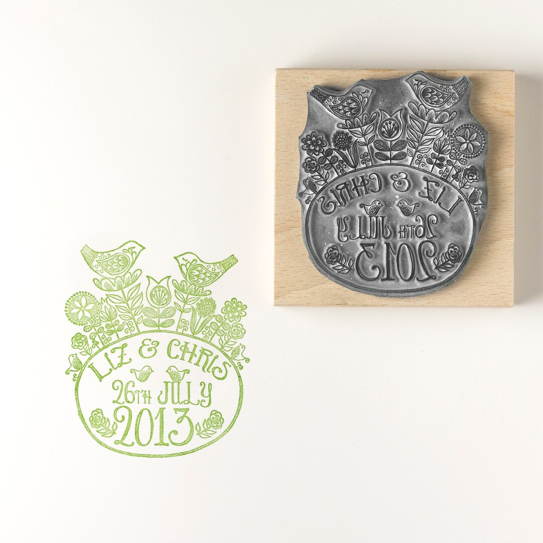 Flower Birds Personalised Wedding and Save the Date Rubber Stamp - Etsy