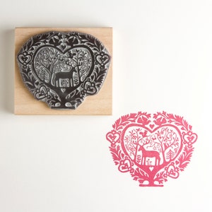 Christmas Rubber Stamp Folk Heart - Christmas Stamp - Christmas gift - stocking filler - Art stamp - craft gift - Christmas Card Stamp