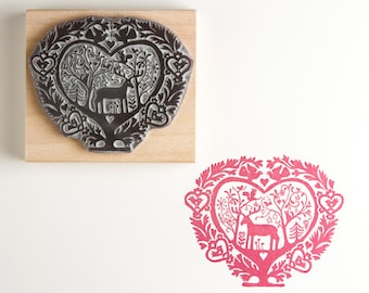 Christmas Rubber Stamp Folk Heart - Christmas Stamp - Christmas gift - stocking filler - Art stamp - craft gift - Christmas Card Stamp