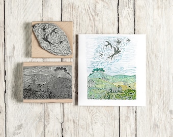 Summer Landscape with Swallows Rubber Stamps