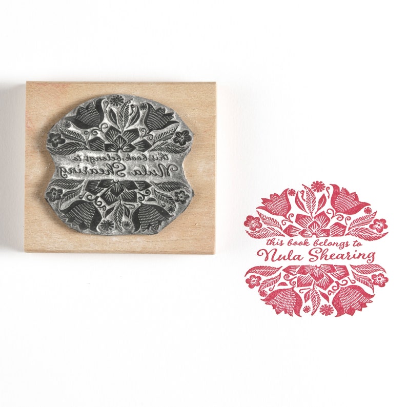 Mexican Flowers Decorative Stamp, Personalised Custom Stamp, Address Stamp, Wedding Stamp, Book Stamp image 3