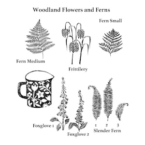 Woodland Flowers and Ferns Rubber Stamps, Stamps for card making, Craft Gift, Craft Set image 2