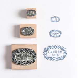 Wedding/Save the Date Rubber Stamp Leaf Oval Custom