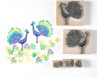 Peacock Rubber Stamp - feather stamp - peacock stamp - craft stamp - bird stamp - art stamp - wedding stamp
