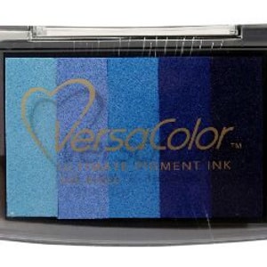 May include: A VersaColor ink pad with a heart logo. The pad has five colors of ink: light blue, medium blue, dark blue, navy blue, and black.
