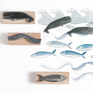 Tampons baleines et poissons - tampon baleine - tampon poisson - tampon marin - tampon mer - tampon artisanal - tampon artistique