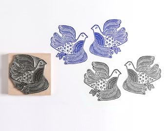 Lino Cut Love Birds Rubber Stamp - Bird stamp - wedding stamp - craft stamp