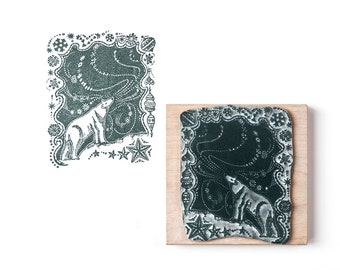 Polar Bear and Northern Lights Christmas Rubber Stamp - Christmas Stamp - Christmas gift - stocking filler - Art stamp - craft gift