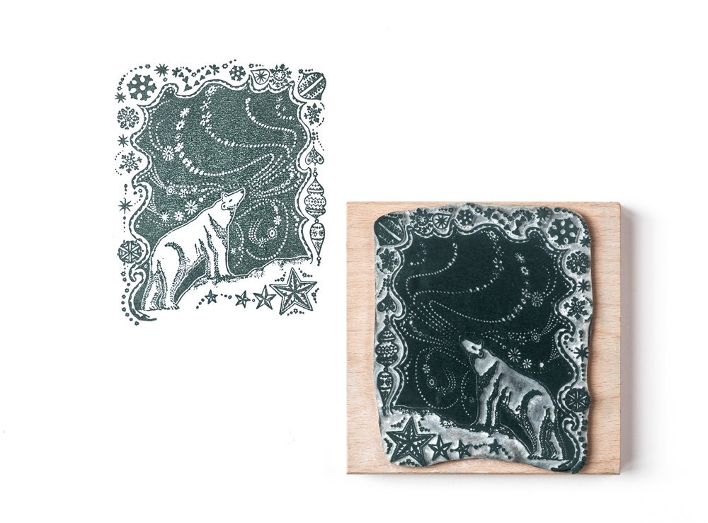 Fox and Fir Tree Rubber Stamps, Fox Stamp, Tree Stamp, Christmas
