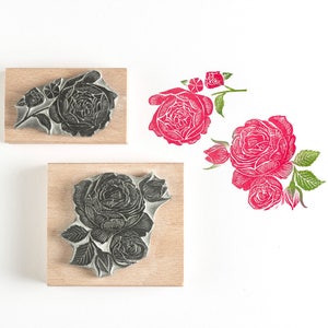 Sello de goma rosa, sellos de San Valentín, sello de flores, sello de flores, sello artesanal, fabricación de tarjetas