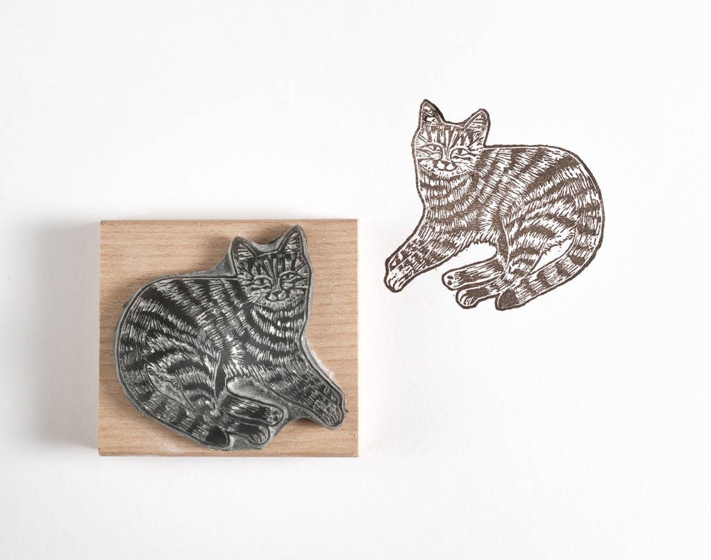 Tabby Cat Rubber Stamp 