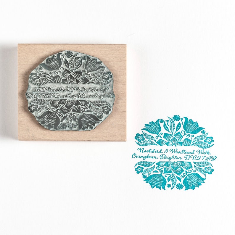 Mexican Flowers Decorative Stamp, Personalised Custom Stamp, Address Stamp, Wedding Stamp, Book Stamp image 1