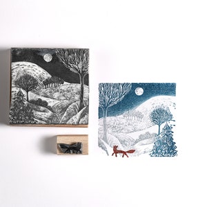 Winter Landscape and Stag Stamp, Christmas Rubber Stamp, Stag Stamp, Pheasant Stamp image 2