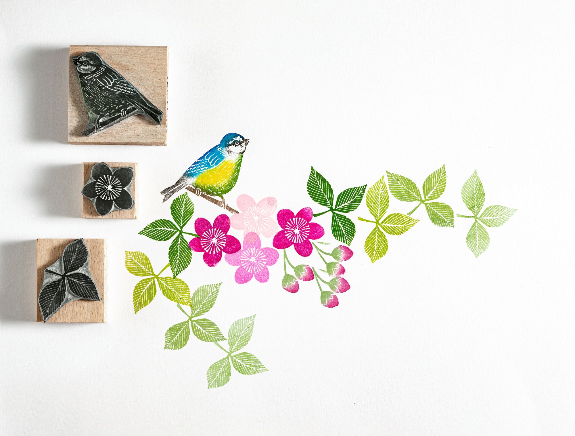 Cherry Blossom Rubber Stamp, Bluetit Bird, Flower Stamp, Bird Rubber Stamp, card making, craft stamp