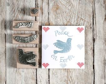 Christmas Rubber Stamp, Christmas Card Stamp, peace stamp, dove stamp
