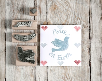 Christmas Rubber Stamp, Christmas Card Stamp, peace stamp, dove stamp