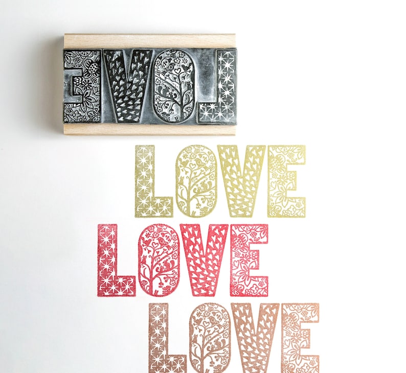 LOVE Rubber Stamp, Valentine gift, Anniversary and Wedding card making, Valentine stamp image 1