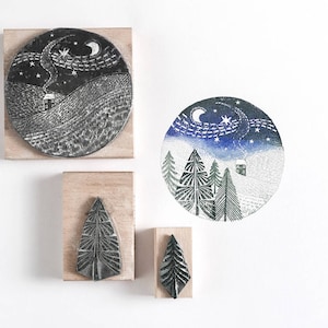 Christmas Rubber Stamp, Little House in the Snow - christmas stamps - fir tree - christmas gift - christmas card - craft stamp