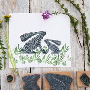 Sitting Hare Rubber Stamp, grass stamp, craft stamp, papercraft image 2