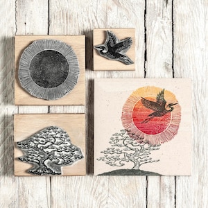 Japanse stempels, zonstempel, pagodestempel, bonsaiboomstempel, Japanse boomstempel, kraanstempels, Japanse kunst