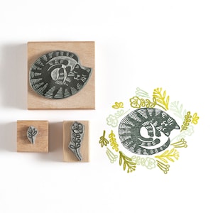 Cat Rubber Stamp, Curled up Cat Stamp, Cat Gift, Gift for Cat Lover