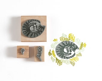 Cat Rubber Stamp, Curled up Cat Stamp, Cat Gift, Gift for Cat Lover