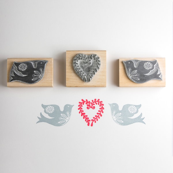 Bird and Heart Rubber Stamp