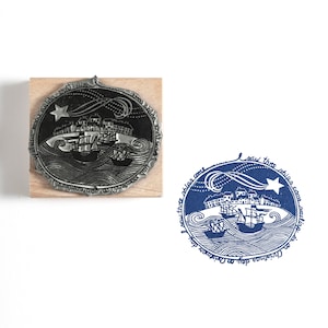 Christmas Rubber Stamp, I saw three ships, Christmas Card Stamp, Lino Cut Christmas Stamp, Craft Stamp