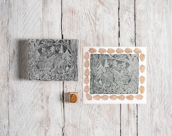 Bears in the Woods Rubber Stamp, Christmas Stamp, Craft Gift