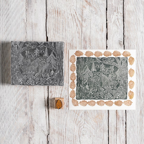 Bears in the Woods Rubber Stamp, Christmas Stamp, Craft Gift