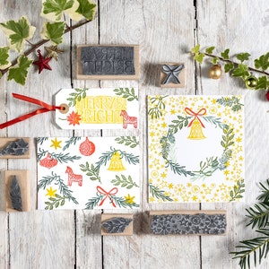 Sellos de goma de Navidad, acebo, muérdago, abeto, flor de pascua, sello para la fabricación de tarjetas de Navidad