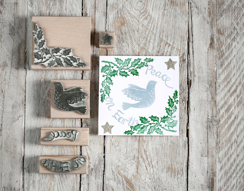 Christmas Rubber Stamp Christmas Card Stamp Peace Stamp Etsy UK