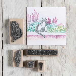 Cat Rubber Stamps, House Plants, Tile Pattern Stamps for card making, gift for cat lover image 8